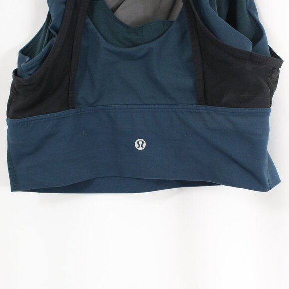 Lululemon High Neck Black Mesh Medium Support Women's Size 8 Blue Sports Bra - Picture 5 of 5